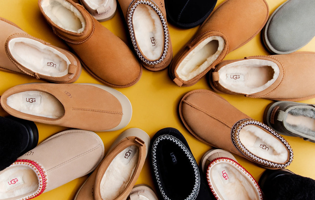A mix of UGG styles on a yellow background