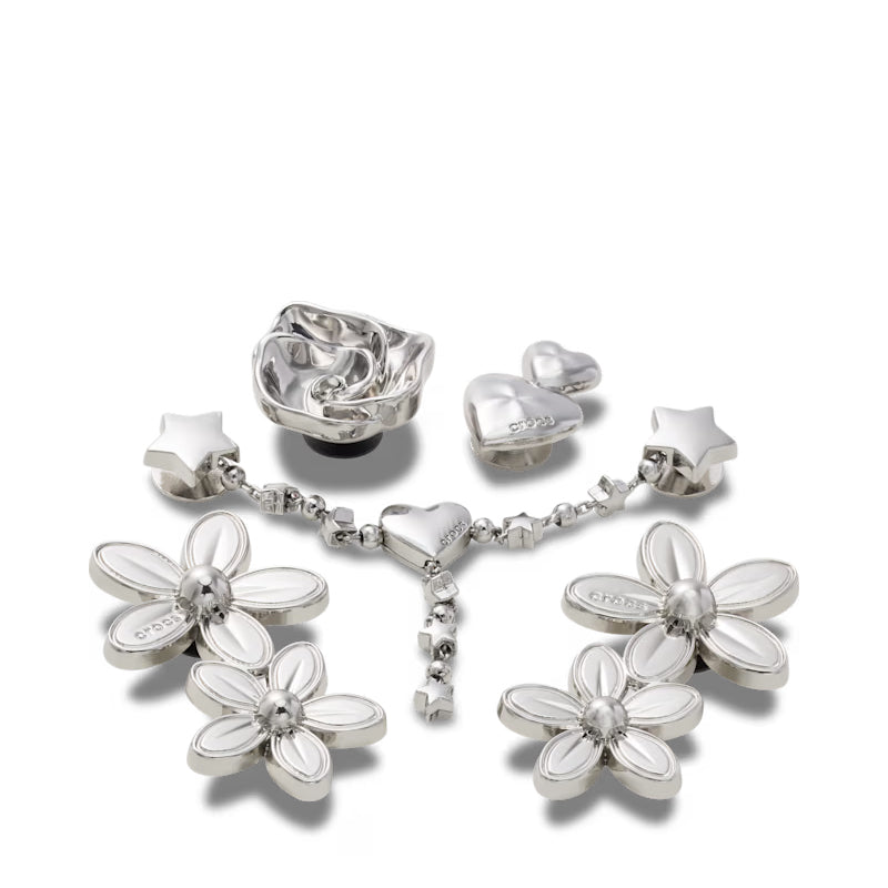 CROCS-SILVER METAL FLOWER 5PK - available at RUBINO  