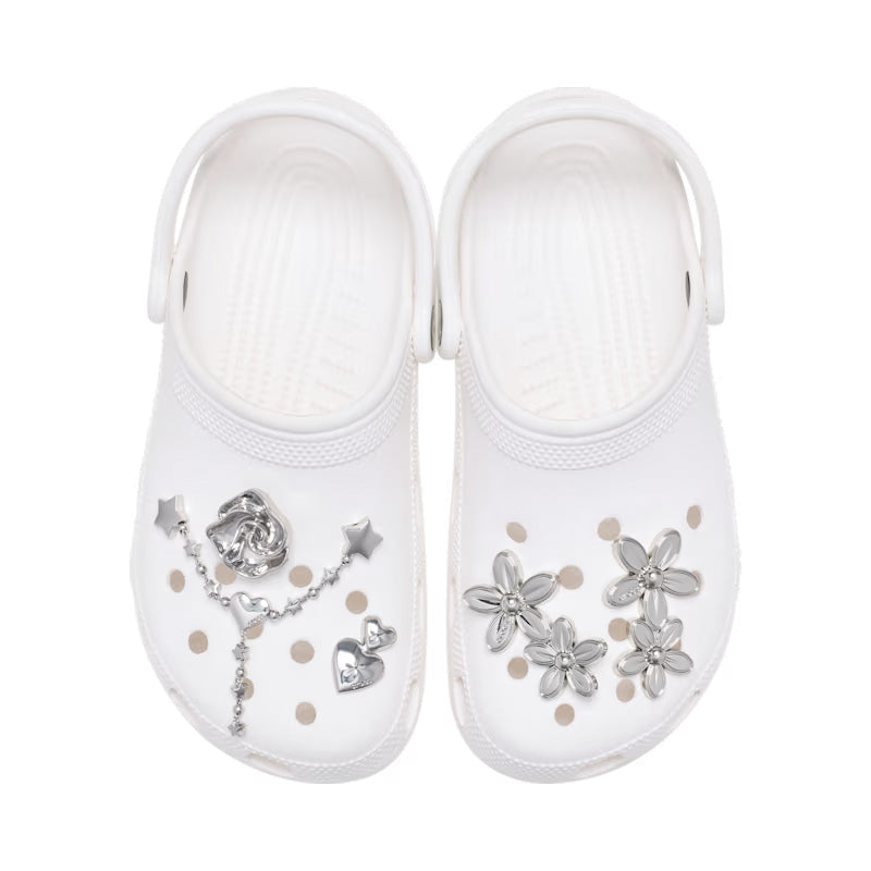 CROCS-SILVER METAL FLOWER 5PK - available at RUBINO  